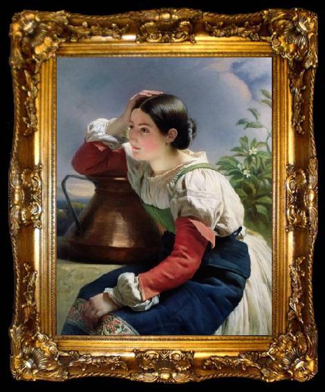 framed  Franz Xaver Winterhalter Young Italian Girl at the Well, ta009-2
